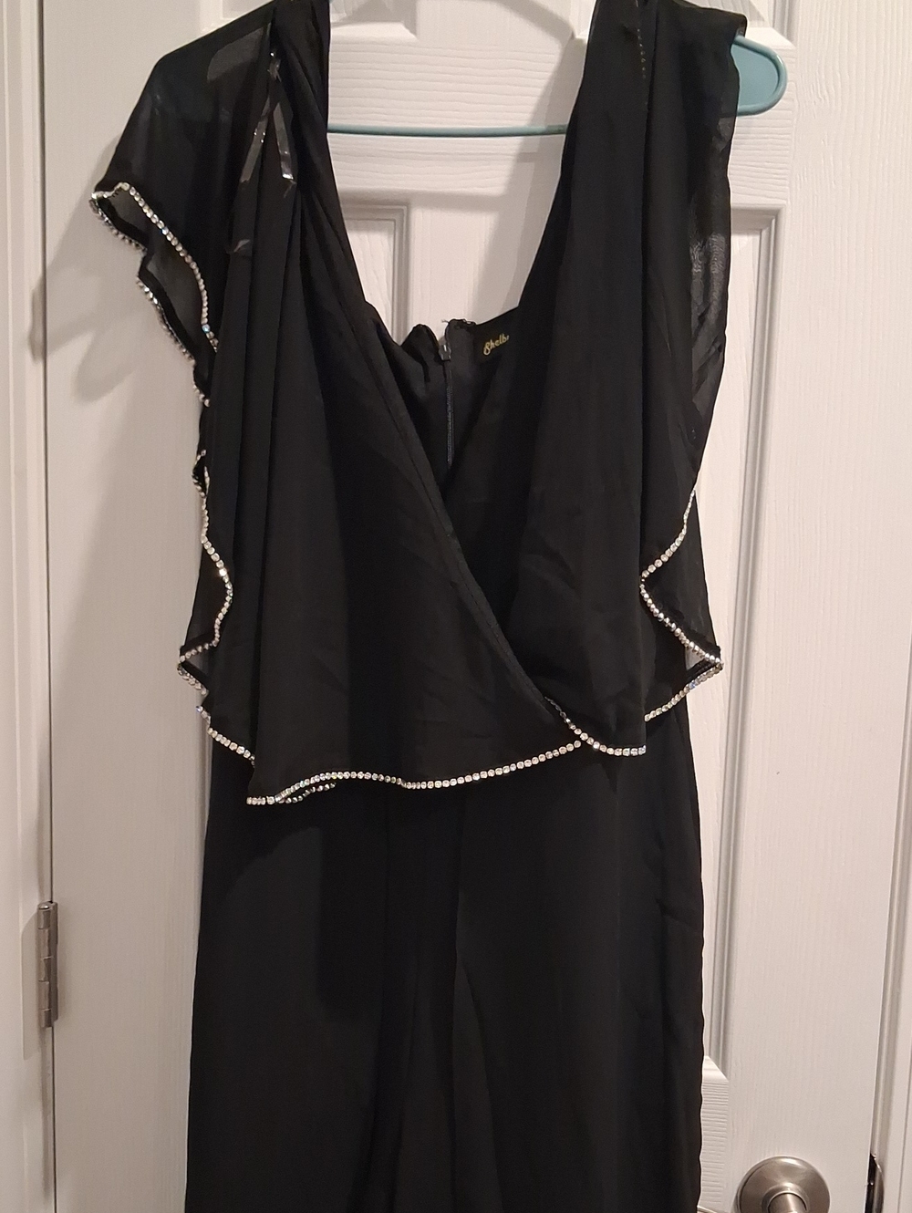 Black Women's Pantsuit with Rhinestone Trim